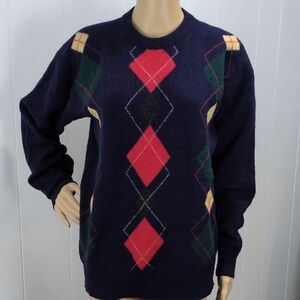Wool Navy Argyle Sweater Large